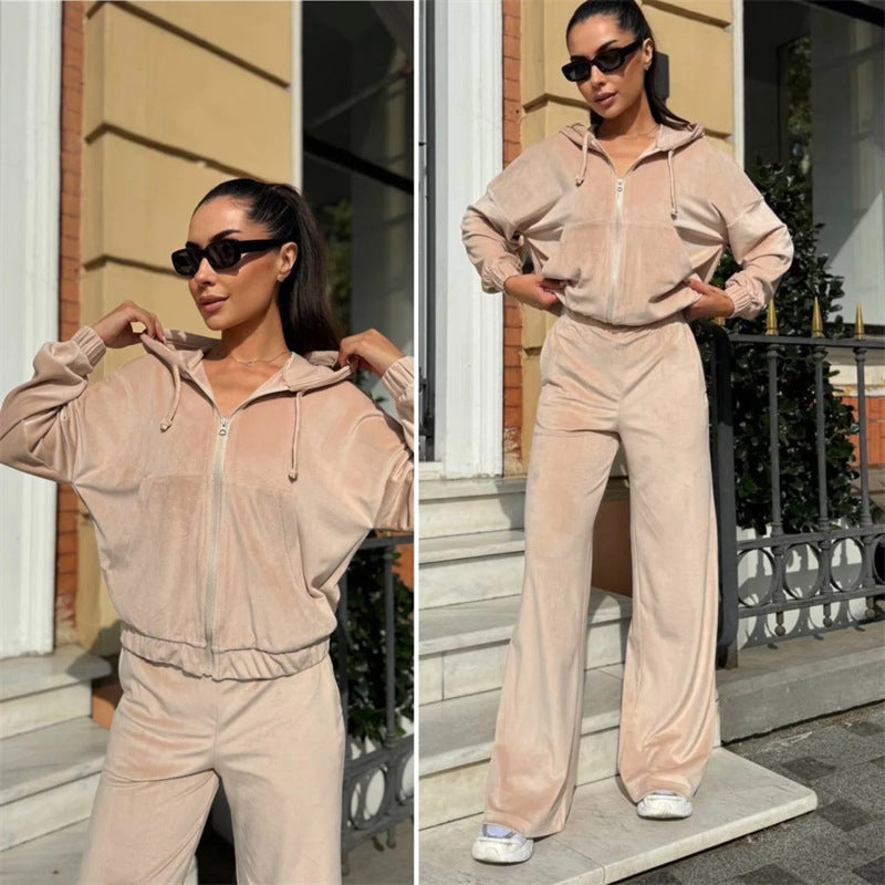 Kvinnelig sporty fløyels sweat suit med hette og komfortabel midje Skjora