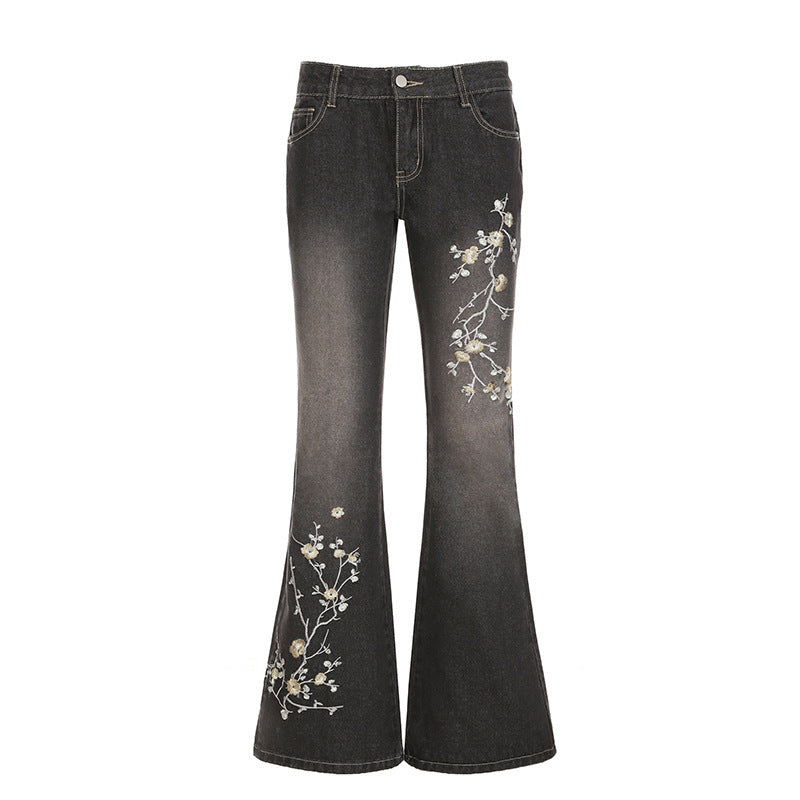 Dame Flared Jeans med blomstermønster og høy midje Skjora
