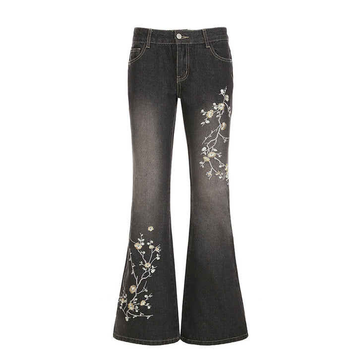 Dame Flared Jeans med blomstermønster og høy midje Skjora