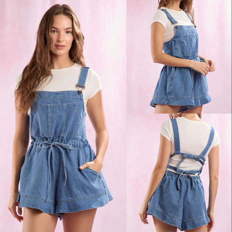 Damer Denim-Overalls med justerbare stropper og midjebånd Skjora