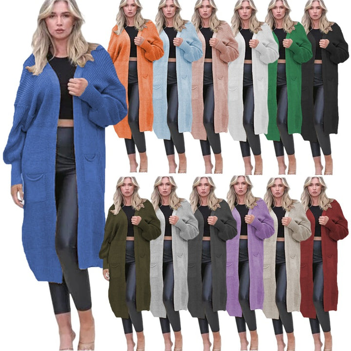 Kvinnes Chunky Strikket Cardigan med Åpne Lommer og Casual Design Skjora