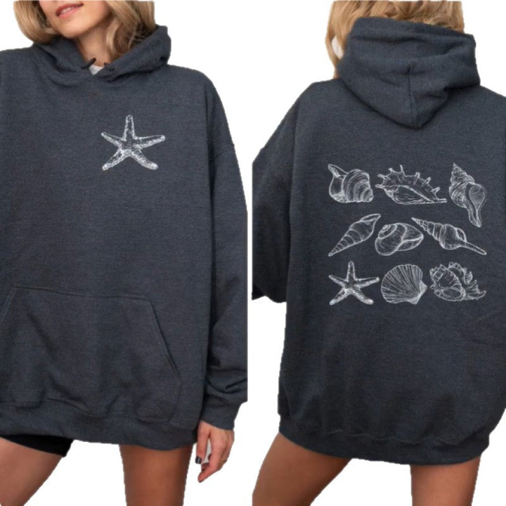 Kvinners oversized hettegenser med maritimt skalldesign Skjora