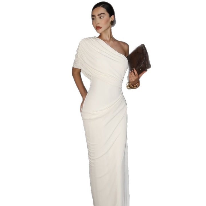 Damer Elegant Langerm Minikjole med flytende Drapé og asymmetrisk Design Skjora