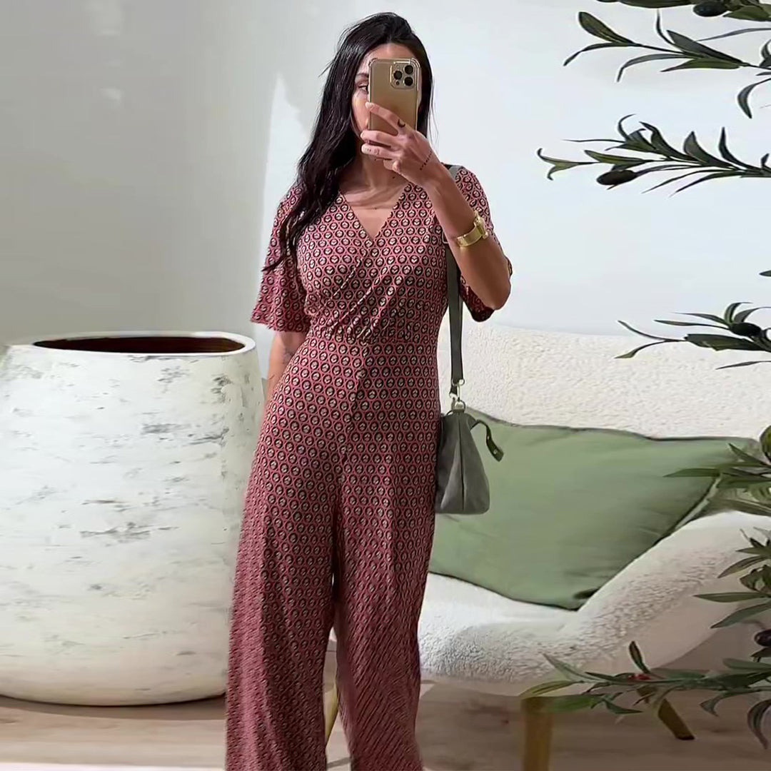 Kvinne jumpsuit med elastisk midje og dyp V-hals Skjora