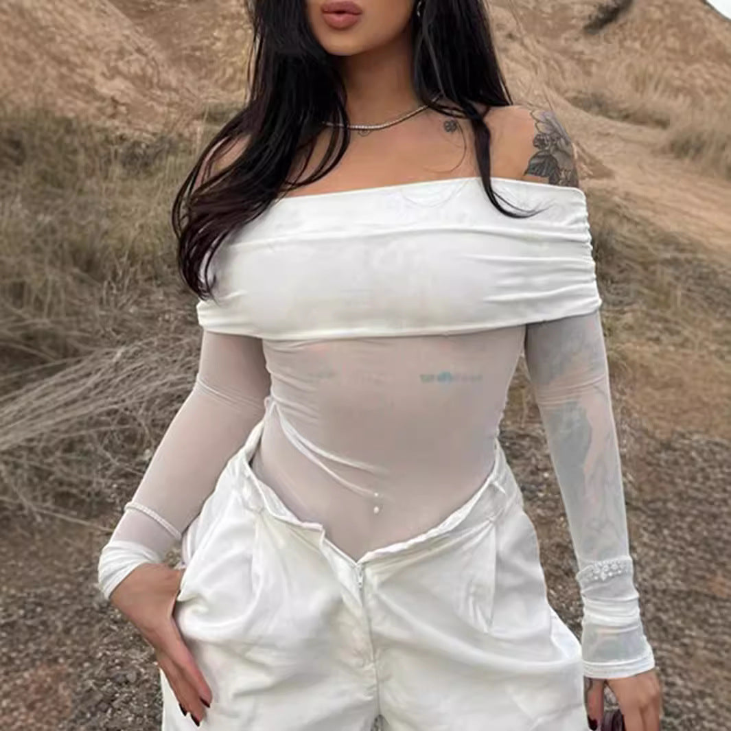 Damer Off-Shoulder Langermet kropp med transparente aksenter Skjora