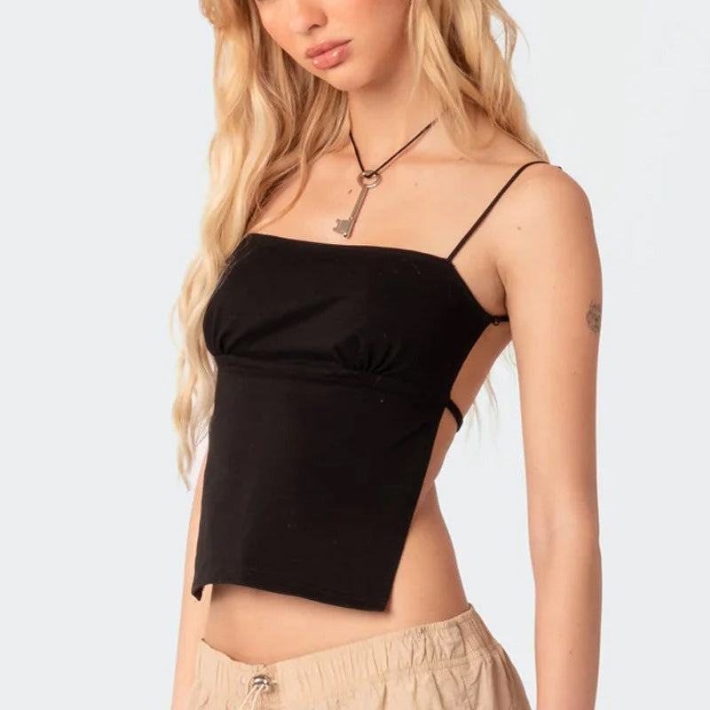 Damer elegant Spaghetti-top med rynket front og bomullsmiks Skjora