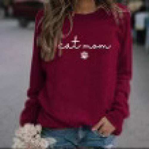 Dame sweatshirt med kreativ kattemamma-design Skjora