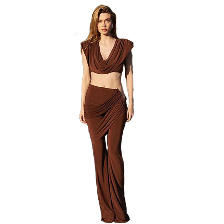 Damer Elegant Jumpsuit-sett med Drapering og Smalt Bein Skjora