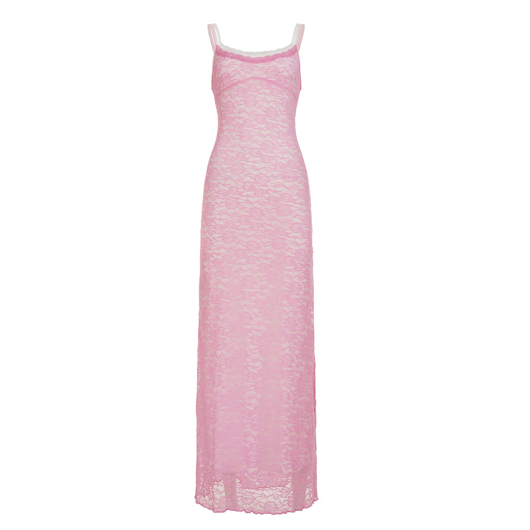Dame spitzen-maxikjole med delikate stropper og romantisk snitt Skjora