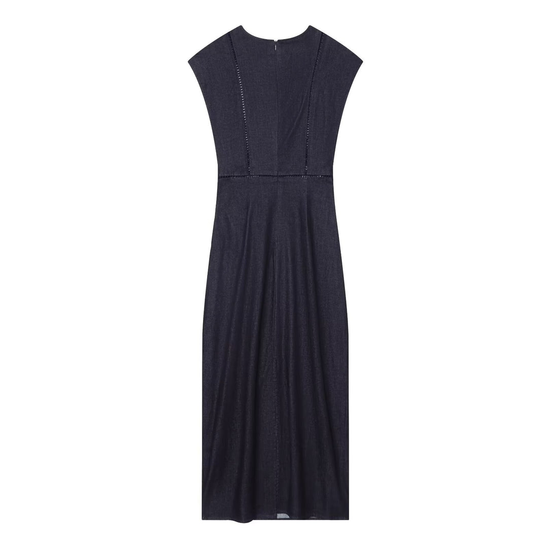 Dame maxikjole med elegant V-hals og fint drapering Skjora