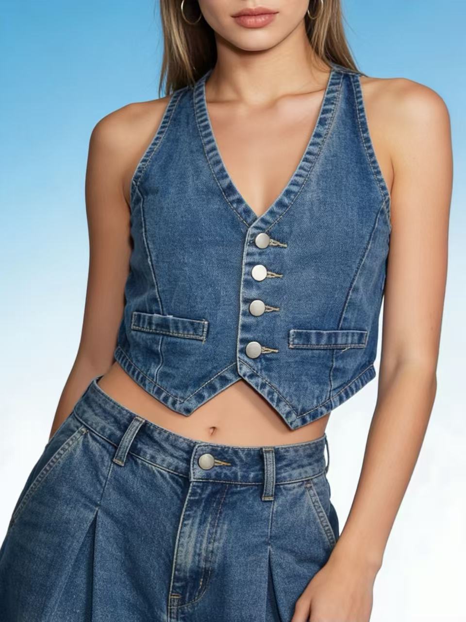 Dame Jeansvest Skjora