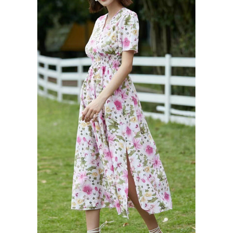Dame maxikjole med flytende snitt og blomsterdesign Skjora
