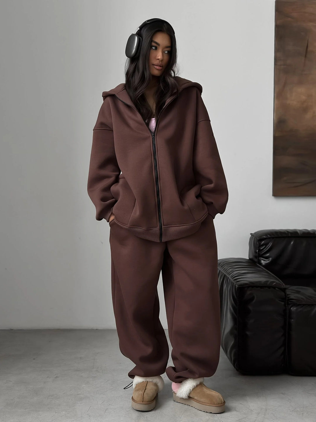Dame's casual hettegenser og joggebukse sett laget av høy-kvalitets fleece med en løs passform Skjora