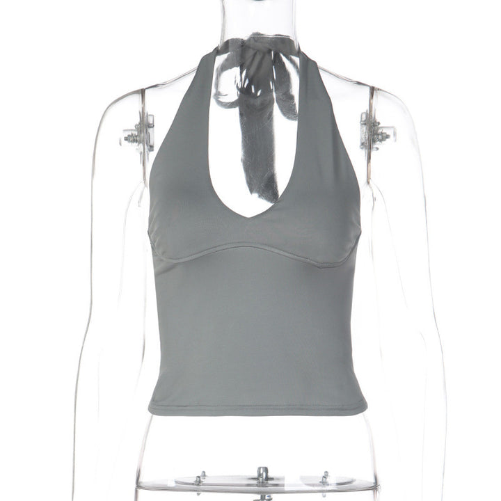 Dame sporty cropped top med V-hals og figurformende snitt Skjora