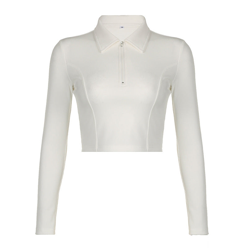 Damer langermet cropped poloshirt med mykt strukturmateriale Skjora