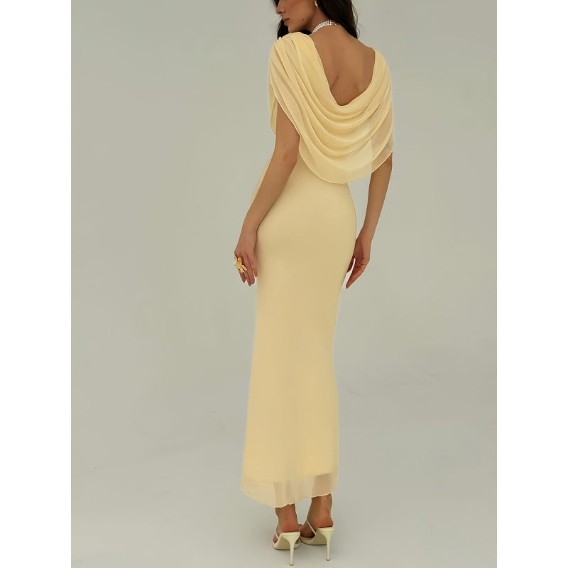 Dame Elegant Couture-kjole med drapert overfall Skjora