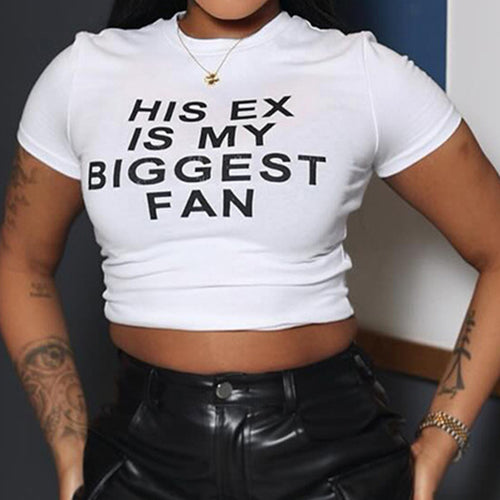 Dame Crop-Top med morsom tekst og figurtilpasset snitt Skjora