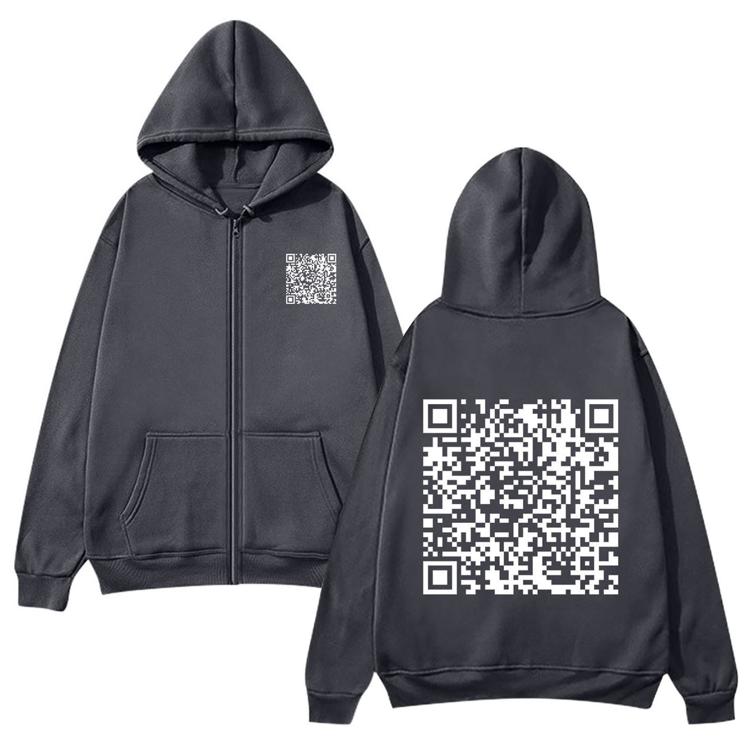 Damegen hettejakke med QR-kode design og myk fleece Skjora