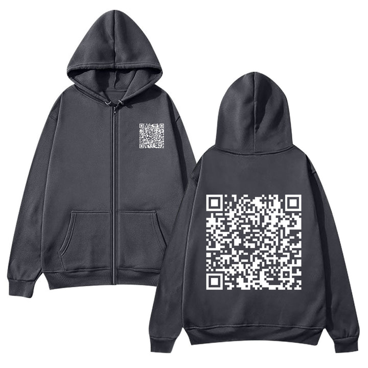 Damegen hettejakke med QR-kode design og myk fleece Skjora