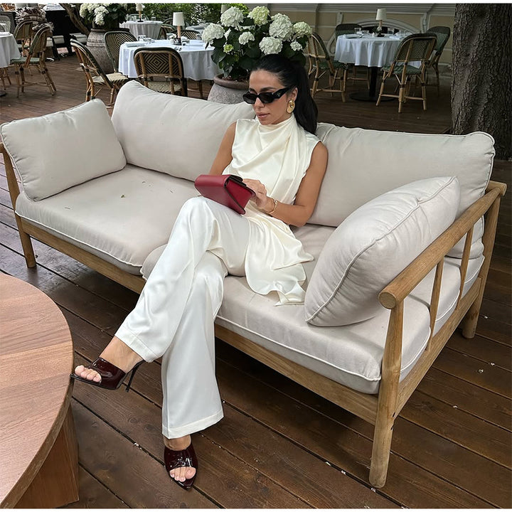 Dame elegant og flytende chiffonbukser med asymmetrisk snitt Skjora