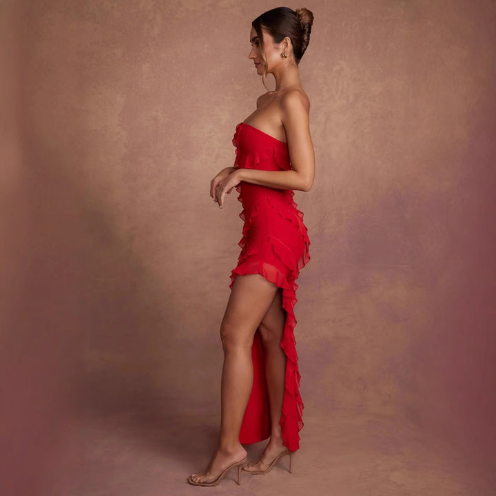Dame Off-Shoulder Minikjole med asymmetrisk volangkant Skjora