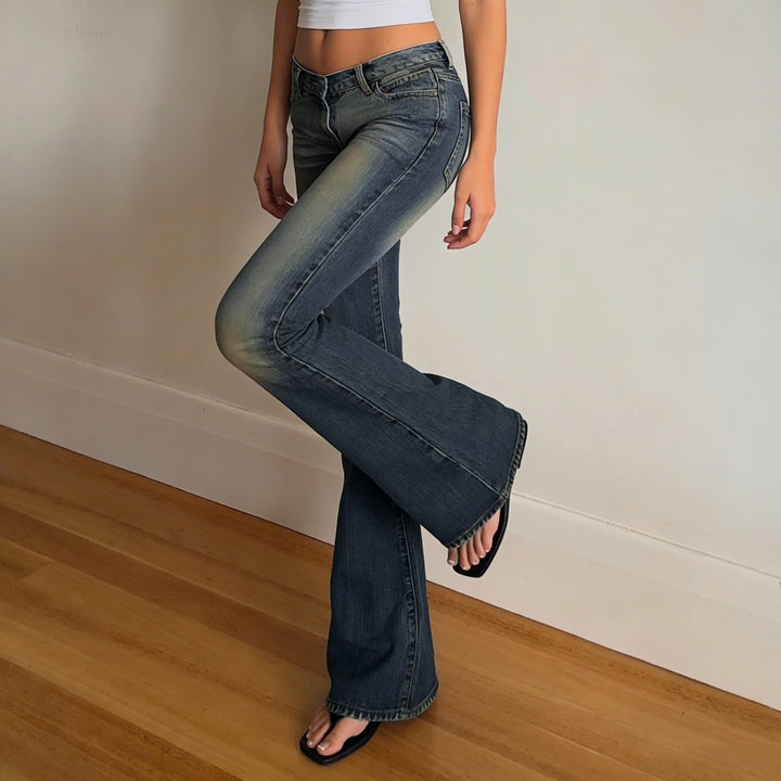 Damer Flared Jeans med høy midje og stilig bruktutseende Skjora