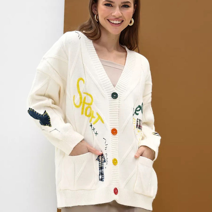Dame cardigan med fargerik broderi Skjora