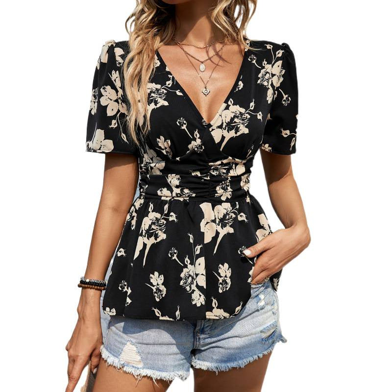 Dame blomsterskjorte med peplum-design Skjora