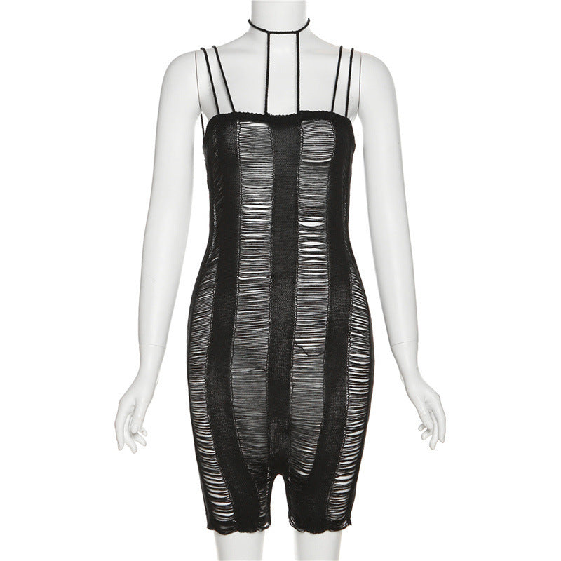 Dame Bodycon overall med ripslook og elegante stropper Skjora
