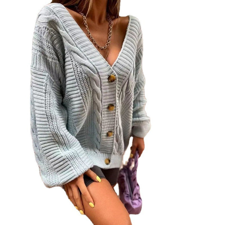 Kvinnens chunky strikk cardigan med store knapper og voluminøse ermer Skjora