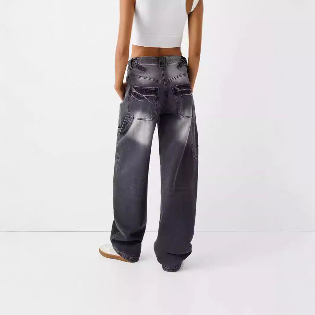 Dame vide høy midje jeans med elegant snitt og avslappet design Skjora