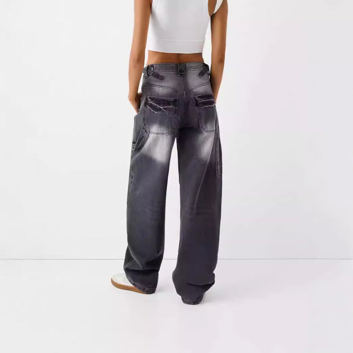Dame vide høy midje jeans med elegant snitt og avslappet design Skjora