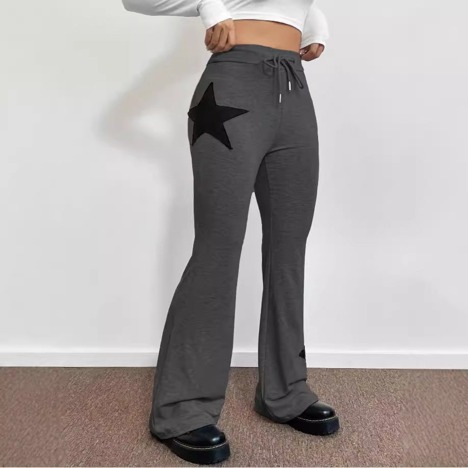 Dame casual sweatpants med vid ben og stjernemotiv Skjora
