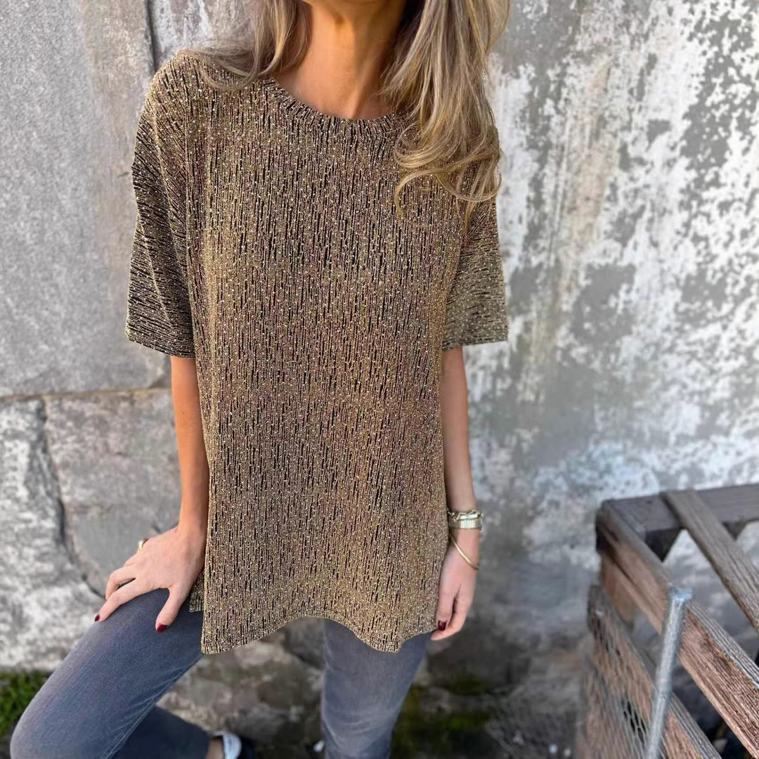 Damer Oversized T-skjorte med glitrende steiner og avslappet snitt Skjora