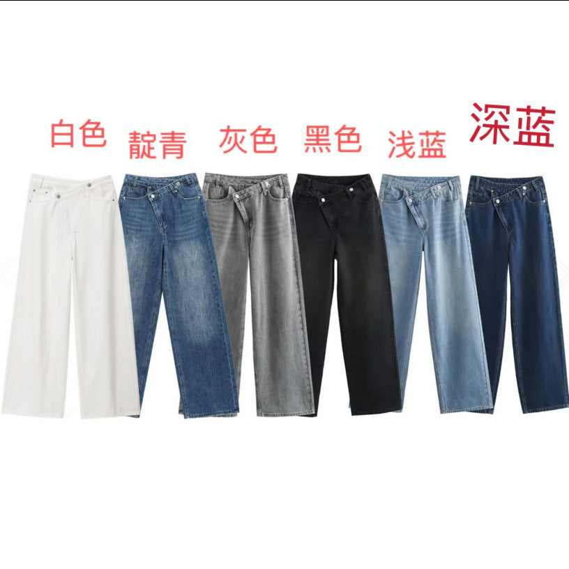 Damer løstsittende jeans med asymmetrisk knapplukking og høy midje Skjora