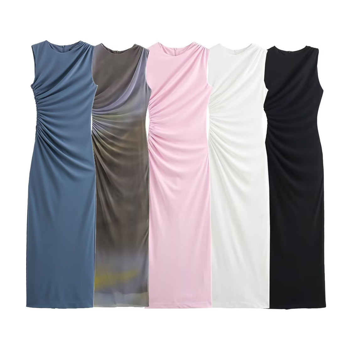 Dame elegant maxikjole med raffinerte draperinger Skjora