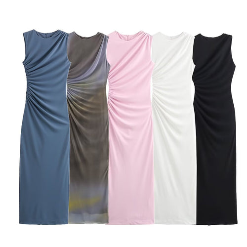 Dame elegant maxikjole med raffinerte draperinger Skjora