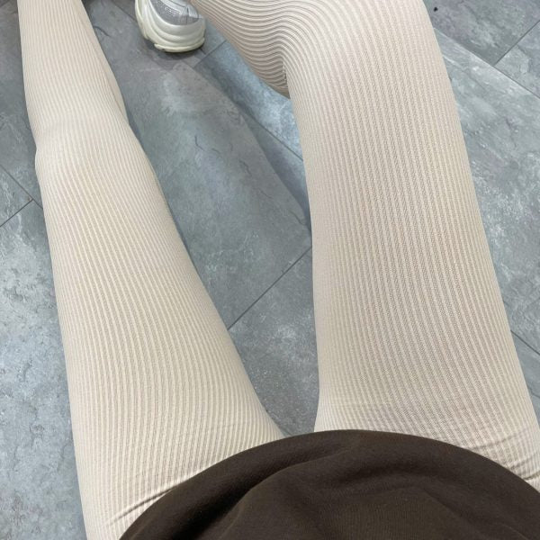 Damer Høy Kvalitet Ribbet Design Tights med Høy Talje Skjora