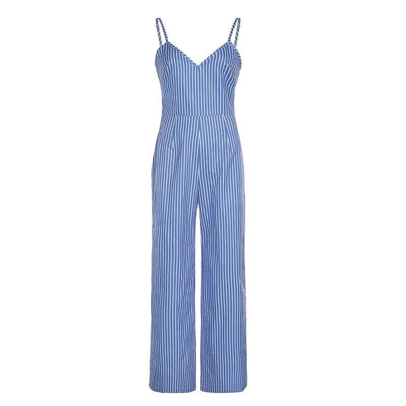 Dame Jumpsuit med elegante striper og justerbare stropper Skjora