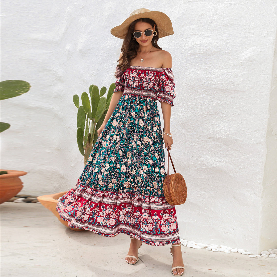 Dame Maxi-kjole med off-shoulder passform og blomster mønstre Skjora