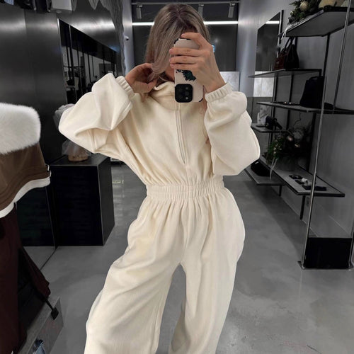 Kvinne fleece jumpsuit med høy krage og praktisk glidelås Skjora