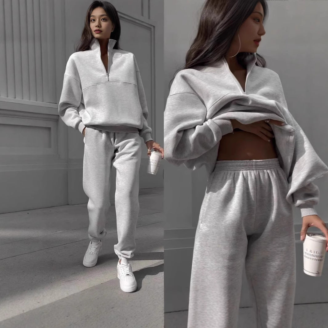 Dame sweatshirt og joggebukse sett med moderne stående krage Skjora