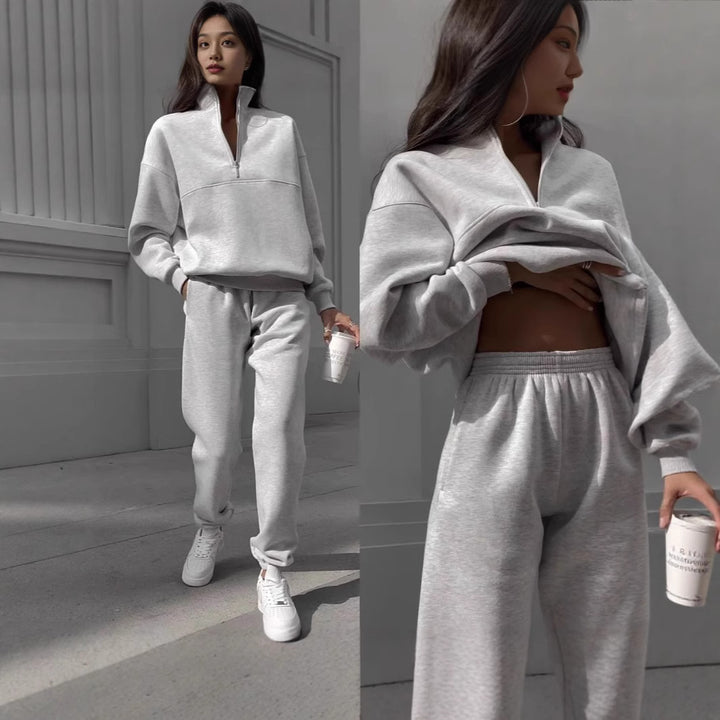 Dame sweatshirt og joggebukse sett med moderne stående krage Skjora
