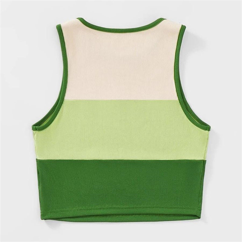 Dame sporty crop-top med ribbet design og flerfargede aksenter Skjora