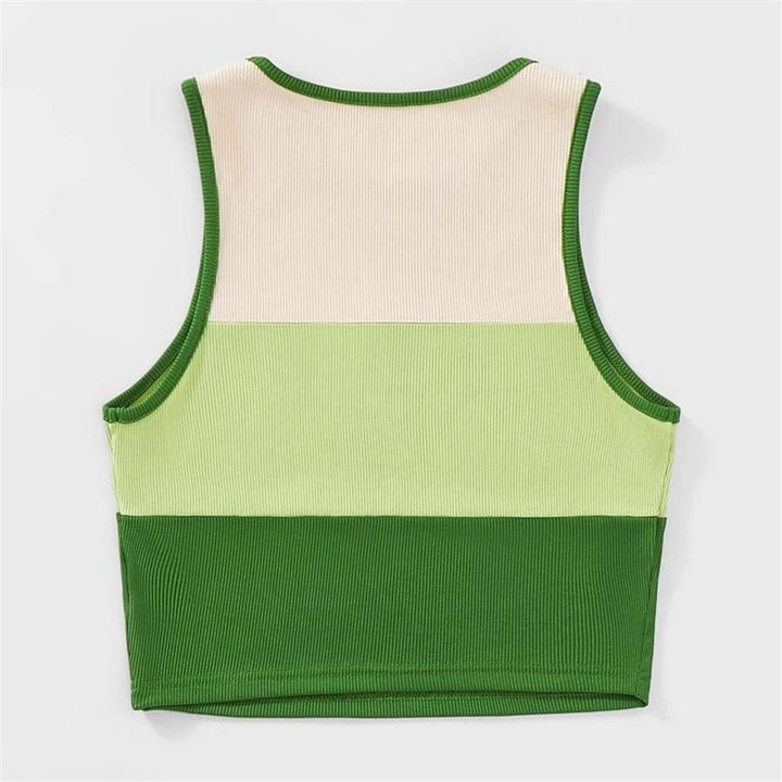Dame sporty crop-top med ribbet design og flerfargede aksenter Skjora