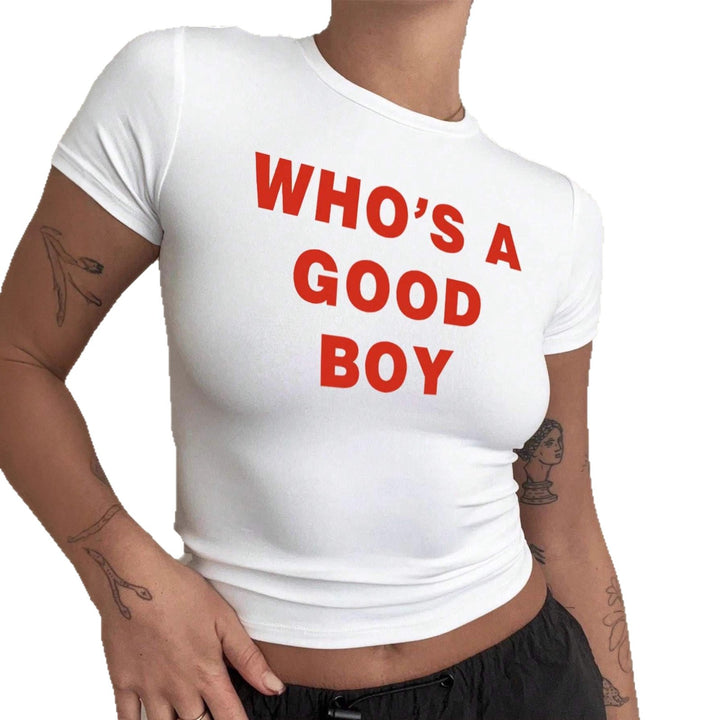 Dame Crop-T-Shirt med kreativt trykk og tettsittende snitt Skjora