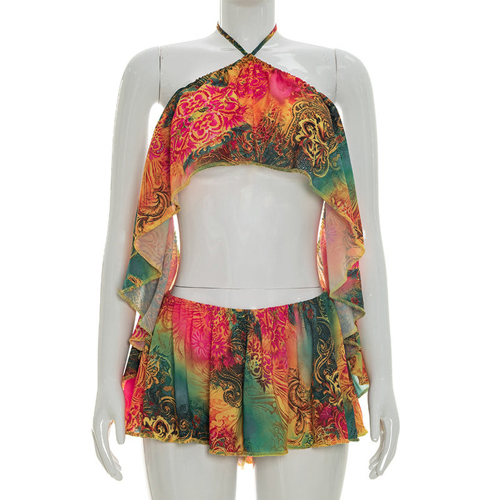 Dame trendy sett med asymmetrisk overdel og shorts Skjora