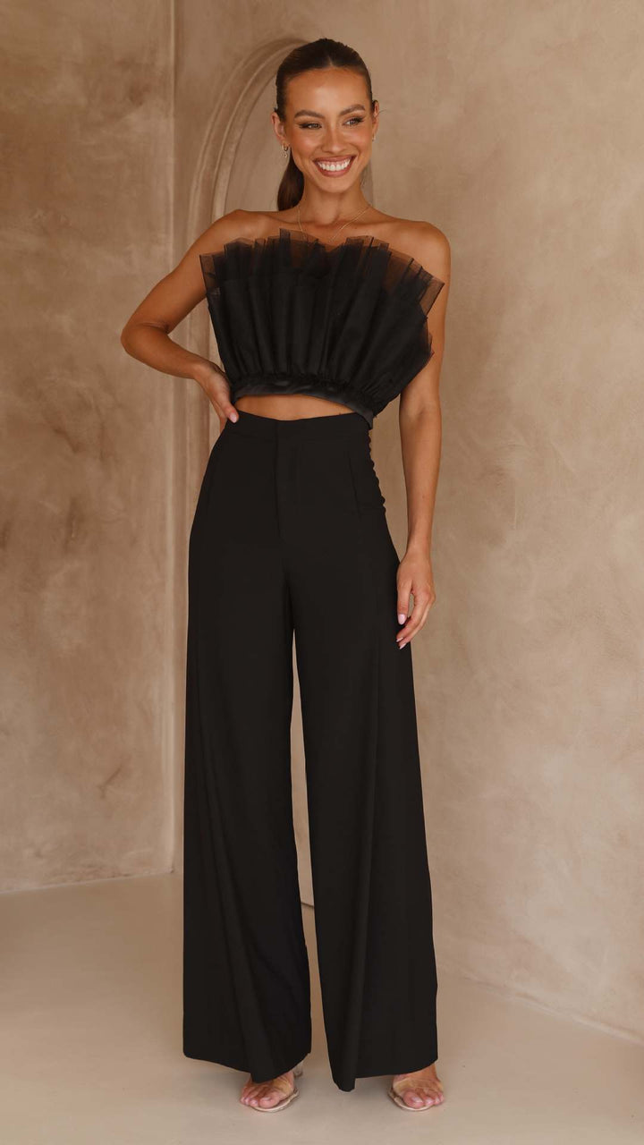 Dame cropped top med transparente volangdetaljer Skjora