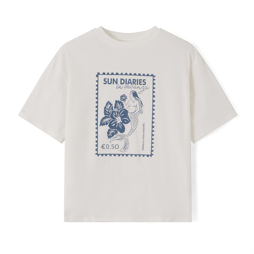 Dame T-skjorte med kunstnerisk motiv i vintage-stil Skjora