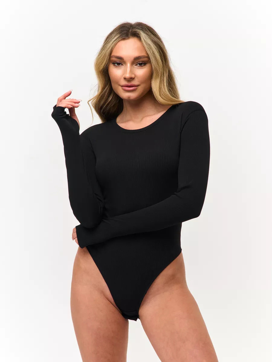 Dame Langermet Body med elegant ribbedesign og tettsittende snitt Skjora